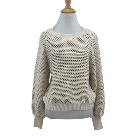 Lulus Sweater Womens M Medium Cream Open Knit Crop Crew Neck Slit Back Pullover - Picture 1 of 14